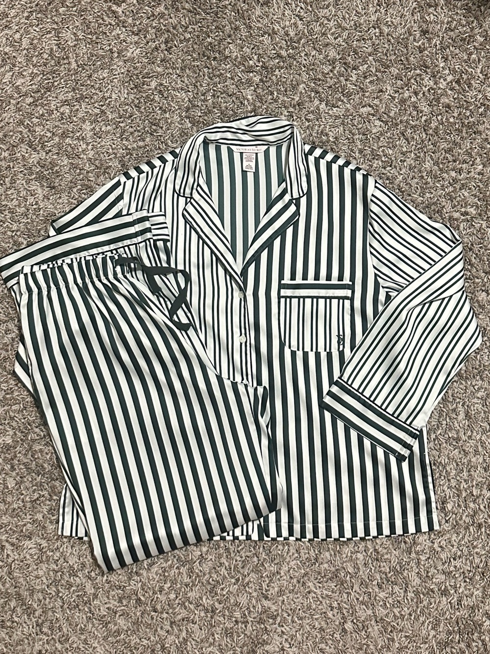Victoria's Secret Green and White Striped Button-Down pajamas
